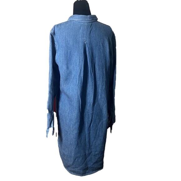 NADEWELL CHAMBRAY POPOVER CHECK LINED SHIRTDRESS SIZE M - Picture 2 of 8